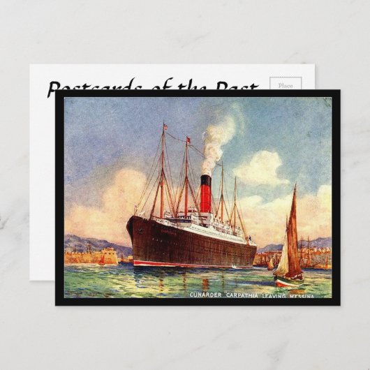 Alte Postkarte - RMS Carpathia verlassend Messina (Vorne/Hinten)