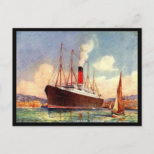 Alte Postkarte - RMS Carpathia verlassend Messina (Vorderseite)