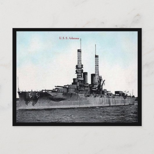 Alte Postkarte - US-Schlachtschiff Arkansas (Vorderseite)