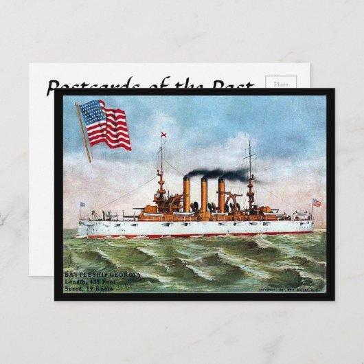 Alte Postkarte - US-Schlachtschiff "Georgien" (Vorne/Hinten)