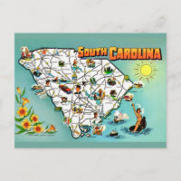 Alte Postkarte von South Carolina mit Landkarte