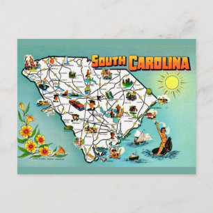 Alte Postkarte von South Carolina mit Landkarte