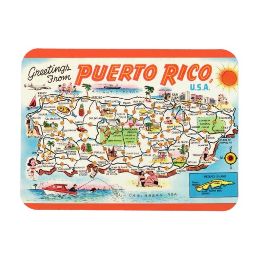 Alte Puerto Rico-Karten-Magnet Magnet (Horizontal)