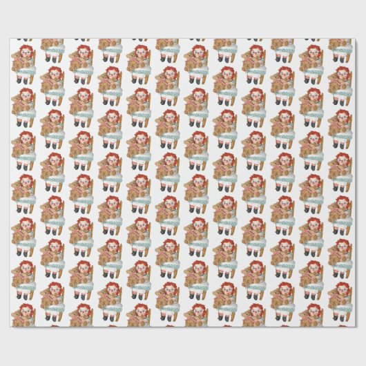 alte Puppe mit Teddybär Geschenkpapier (Flach)