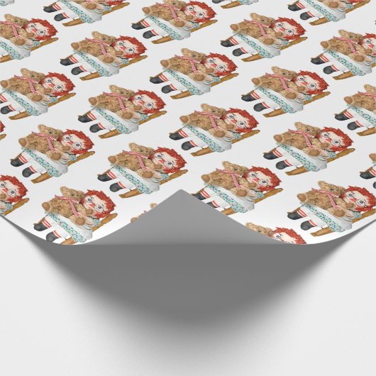 alte Puppe mit Teddybär Geschenkpapier (Ecke)