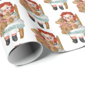 alte Puppe mit Teddybär Geschenkpapier (Rolleneckpunkt)