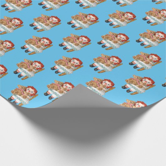 Alte Rag Puppe mit Teddybär Geschenkpapier (Ecke)