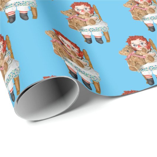Alte Rag Puppe mit Teddybär Geschenkpapier (Rolleneckpunkt)
