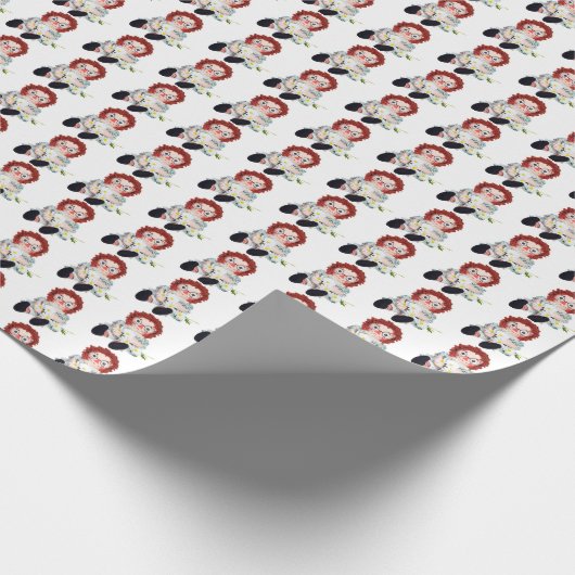 Alte Rag Puppe mit zartem Bouquet Geschenkpapier (Ecke)