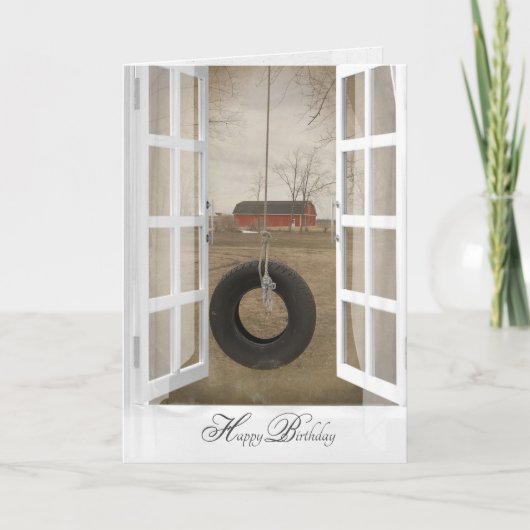 alte Reifenschwung mit Scheune Geburtstag Karte (Vorderseite)