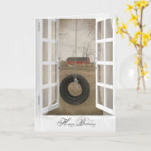 alte Reifenschwung mit Scheune Geburtstag Karte (Gelbe Blume)