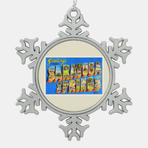 Alte Reise-Andenken Saratoga Springs New York NY Schneeflocken Zinn-Ornament
