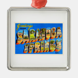 Alte Reise-Andenken Saratoga Springs New York NY Silbernes Ornament
