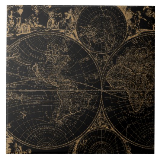 Alte Reise Karte Nautic Black Fliese (Vorderseite)