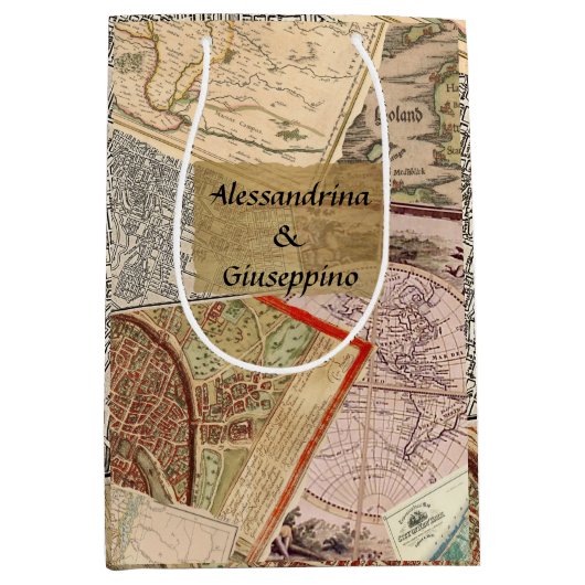 Alte Reise zeichnet Vintage Collage, individuelle Mittlere Geschenktüte (Vorderseite)