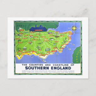 Alte Reisekarte von Südengland Postkarte