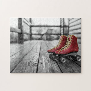Alte Retro-Skate im Schwarz-Weiß-Foto-Puzzle Puzzle