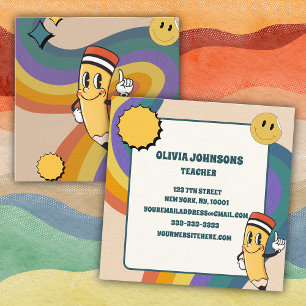 Alte Retro-Vintag-Blumenschullehrerin Quadratische Visitenkarte