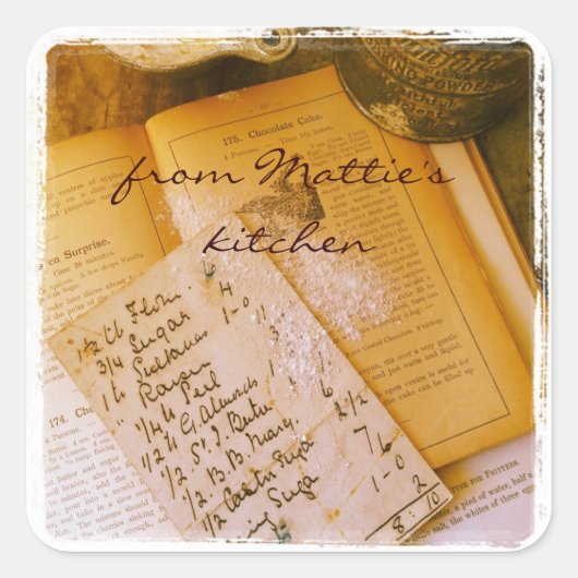 alte Rezepte quadratische Aufkleber (Vorderseite)