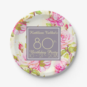 Alte Rose 80. Geburtstagsparty Papierplatte Pappteller