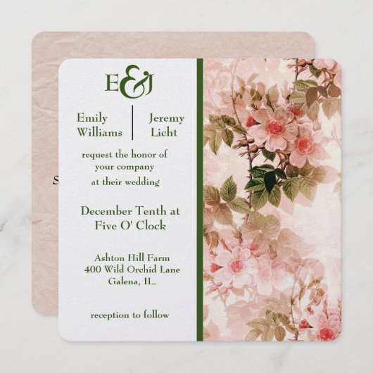 Alte Rose Hochzeitseinladung Einladung (Vorne/Hinten)