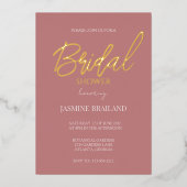 Alte Rose Modernes einfaches Brautparty Gold Folieneinladung (Vorderseite)