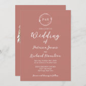 Alte Rose Monogram Elegant Hochzeit Einladung (Vorne/Hinten)