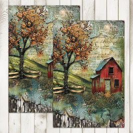 ALTE ROTE BARN IM HERBST DECOUPAGE SEIDENPAPIER
