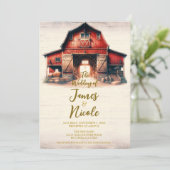 Alte rote Barn Rustikale Hochzeit Einladung (Stehend Vorderseite)
