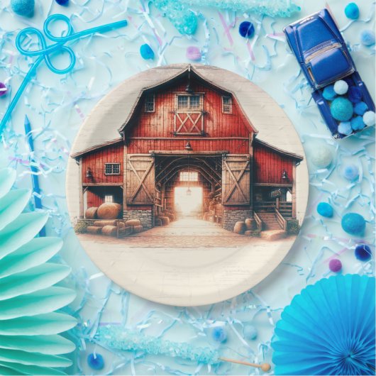 Alte rote Barn Rustikale Hochzeit Pappteller (Party)