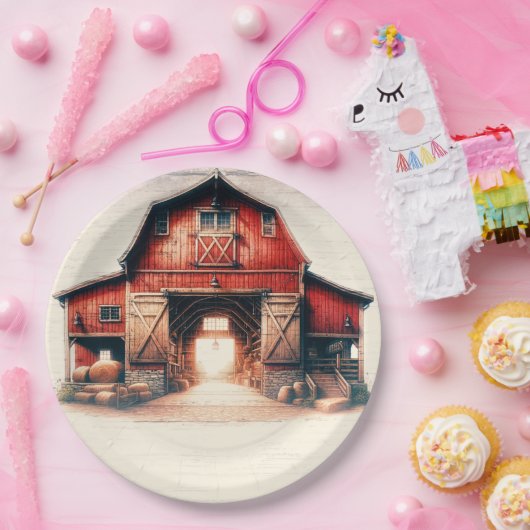 Alte rote Barn Rustikale Hochzeit Pappteller (Party)