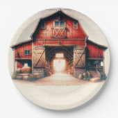 Alte rote Barn Rustikale Hochzeit Pappteller (Vorderseite)
