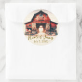 Alte rote Barn Rustikale Hochzeit Runder Aufkleber (Tasche)