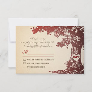 alte rote Baum Hochzeit RSVP Design Karte