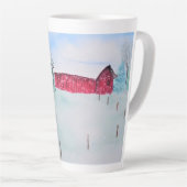 Alte rote Scheune in Schnee Milchtasse (Rechte Ecke)