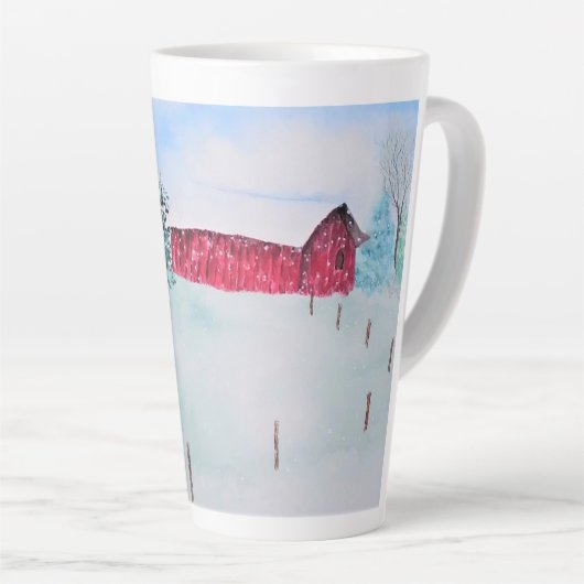 Alte rote Scheune in Schnee Milchtasse (Rechte Ecke)