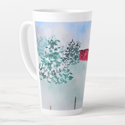 Alte rote Scheune in Schnee Milchtasse (Linke Ecke)