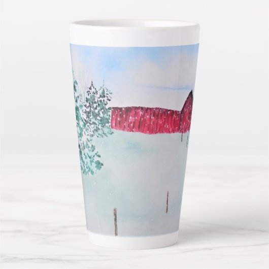 Alte rote Scheune in Schnee Milchtasse (Vorderseite)