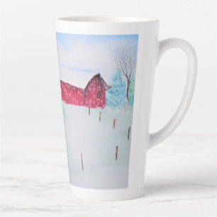 Alte rote Scheune in Schnee Milchtasse