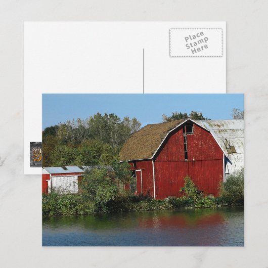 Alte rote Scheune Postkarte (Vorne/Hinten)