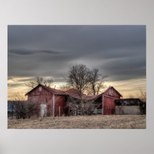 Alte rote Scheune Winterbäume HDR-Fotografie Poster
