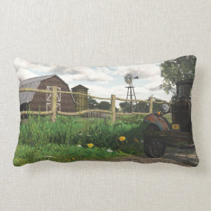 Alte rote Scheunen-und rostiger LKW-lumbales Lendenkissen