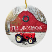 Alte Rote Traktor Weihnachts-Keramik Ornament (Vorne)