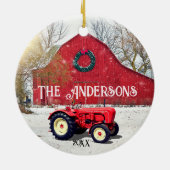 Alte Rote Traktor Weihnachts-Keramik Ornament (Hinten)