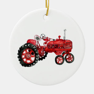 Alte rote Traktor-Zeichnungskarte Keramik Ornament
