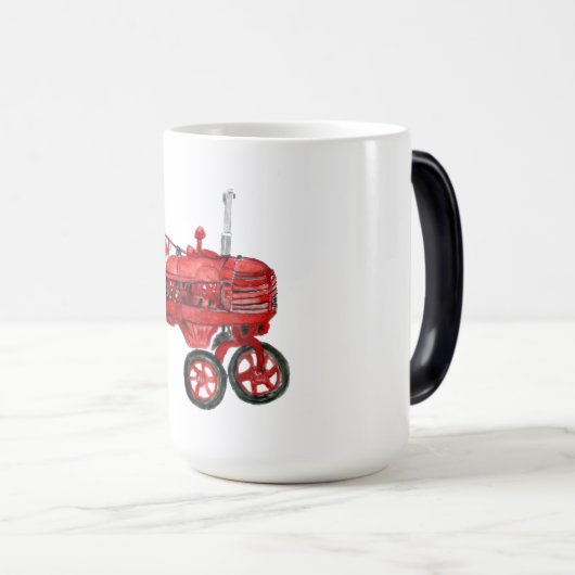 Alte rote Zugmaschine zeichnend Verwandlungstasse (VorderseiteRechts)