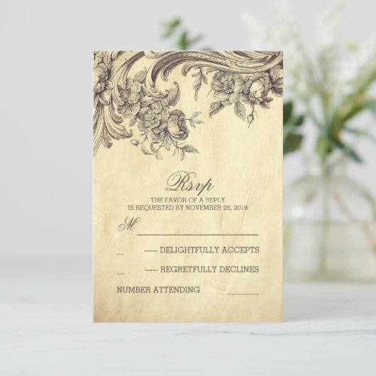 Alte RSVP-Karten für Hochzeiten RSVP Karte (Stehend Vorderseite)