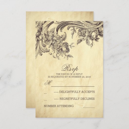 Alte RSVP-Karten für Hochzeiten RSVP Karte (Vorne/Hinten)