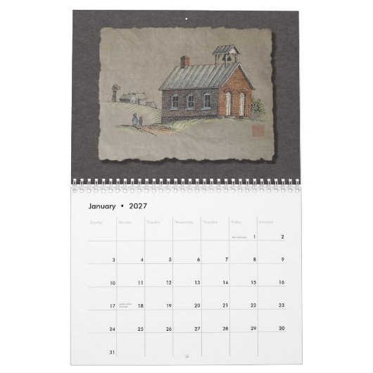 Alte rustikale Gebäude Kalender (Jan 2027)