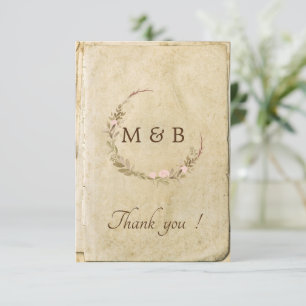 Alte rustikale Papier Vintage-Hochzeit Danke Karte